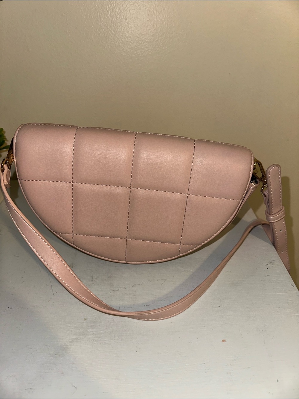 Quilted Half-Moon Shoulder Bag in Blush Pink